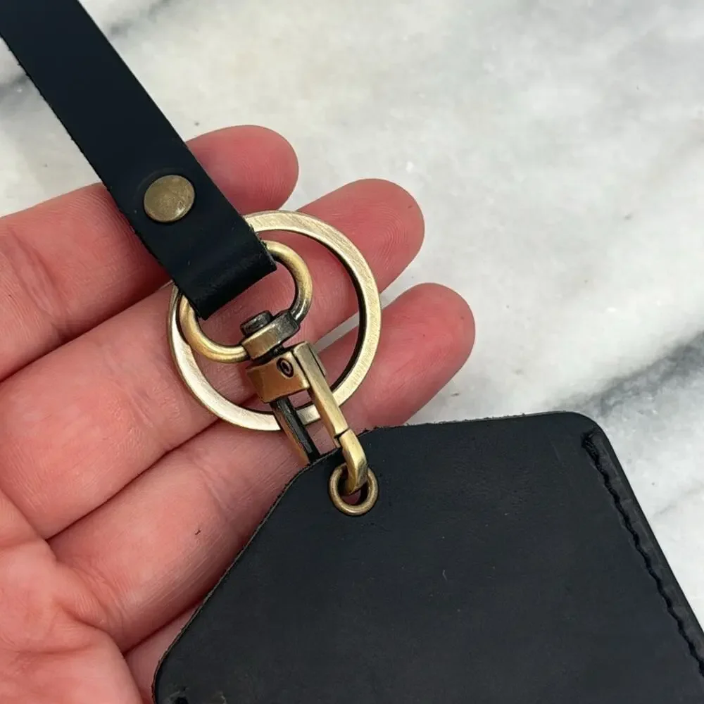 NWOT Handcrafted black leather luggage tags key phob